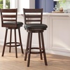 image:imageFlash Furniture Zerrick Commercial Classic Ladderback Barstool  Antique Oak Wood Frame  Black LeatherSoft Seat  Bar Height  360 Swivel Seat  FootrestBlack VinylEspresso Frame