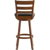 image:imageFlash Furniture Zerrick Commercial Classic Ladderback Barstool  Antique Oak Wood Frame  Black LeatherSoft Seat  Bar Height  360 Swivel Seat  FootrestBlack VinylAntique Oak Frame