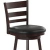 image:imageFlash Furniture Zerrick Commercial Classic Ladderback Barstool  Antique Oak Wood Frame  Black LeatherSoft Seat  Bar Height  360 Swivel Seat  FootrestBlack VinylEspresso Frame