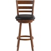 image:imageFlash Furniture Zerrick Commercial Classic Ladderback Barstool  Antique Oak Wood Frame  Black LeatherSoft Seat  Bar Height  360 Swivel Seat  FootrestBlack VinylAntique Oak Frame