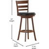 image:imageFlash Furniture Zerrick Commercial Classic Ladderback Barstool  Antique Oak Wood Frame  Black LeatherSoft Seat  Bar Height  360 Swivel Seat  FootrestBlack VinylAntique Oak Frame