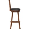 image:imageFlash Furniture Zerrick Commercial Classic Ladderback Barstool  Antique Oak Wood Frame  Black LeatherSoft Seat  Bar Height  360 Swivel Seat  FootrestBlack VinylAntique Oak Frame