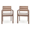 image:imageMartha Stewart Bedford IndoorOutdoor Stackable Aluminum Patio Armchairs with Brushed Woodgrain Finish in Brown and Cream AllWeather Cushions Set of 2Brown