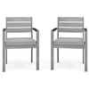 image:imageMartha Stewart Bedford IndoorOutdoor Stackable Aluminum Patio Armchairs with Brushed Woodgrain Finish in Brown and Cream AllWeather Cushions Set of 2Grey