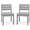 image:imageMartha Stewart Bedford IndoorOutdoor Stackable Aluminum Patio Chairs with Brushed Woodgrain Finish in Gray and Gray AllWeather Cushions Set of 2Grey