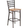 image:imageFlash Furniture 2 Pack HERCULES Series Silver Antique Finish with Clear Coat Ladder Back Metal Restaurant Barstool  Black Vinyl SeatNatural Wood SeatClear Coated Metal Frame