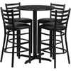 image:imageFlash Furniture 30 Round Black Laminate Table Set with XBase and 4 Ladder Back Metal Barstools  Black Vinyl SeatBlack