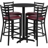 image:imageFlash Furniture 30 Round Black Laminate Table Set with XBase and 4 Ladder Back Metal Barstools  Black Vinyl SeatBlack TopBurgundy Vinyl Seat