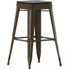image:imageFlash Furniture Cierra 4 Pack Commercial Indoor Bar Height Stools  Teal Galvanized Steel Frame  TealBlue AllWeather Poly Resin Seat  30 High  BacklessBlack Resin Wood SeatGun Metal Frame