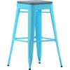 image:imageFlash Furniture Cierra 4 Pack Commercial Indoor Bar Height Stools  Teal Galvanized Steel Frame  TealBlue AllWeather Poly Resin Seat  30 High  BacklessTealblue Resin Wood SeatTeal Frame