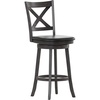 image:imageFlash Furniture Felicity Commercial Classic Crossback Barstool  Antique Oak Wood Frame  Black LeatherSoft Seat  Bar Height  360 Swivel Seat  FootrestBlack VinylGray Wash Walnut Frame