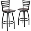 image:imageFlash Furniture Hercules Series Ladder Back Swivel Barstool Commercial Grade Modern Metal Bar Stool with Padded 360Degree Swivel Seat BlackWalnut Wood SeatBlack Metal Frame