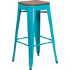 image:imageFlash Furniture Lily 30 High Metal Indoor Bar Stool with Wood Seat in Teal  Stackable Pack of 4Crystal Tealblue