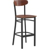 image:imageFlash Furniture Wright Commercial Grade Barstool  Walnut Finish Solid Wood Seat and Boomerang Back  500 LB Capacity Black Steel Frame  Integrated FootrestWalnut