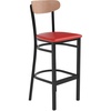 image:imageFlash Furniture Wright Commercial Grade Barstool  Walnut Finish Solid Wood Seat and Boomerang Back  500 LB Capacity Black Steel Frame  Integrated FootrestNatural Birch Wood BackRed Vinyl Seat
