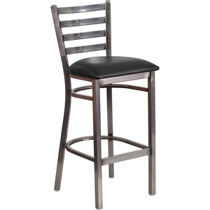 image:imageFlash Furniture 2 Pack HERCULES Series Silver Antique Finish with Clear Coat Ladder Back Metal Restaurant Barstool  Black Vinyl SeatBlack Vinyl SeatClear Coated Metal Frame
