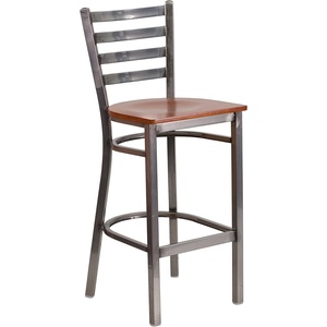 image:imageFlash Furniture 2 Pack HERCULES Series Silver Antique Finish with Clear Coat Ladder Back Metal Restaurant Barstool  Black Vinyl SeatCherry Wood SeatClear Coated Metal Frame