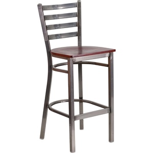 image:imageFlash Furniture 2 Pack HERCULES Series Silver Antique Finish with Clear Coat Ladder Back Metal Restaurant Barstool  Black Vinyl SeatMahogany Wood SeatClear Coated Metal Frame