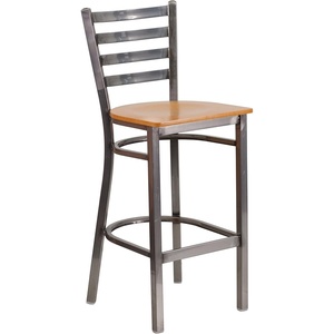image:imageFlash Furniture 2 Pack HERCULES Series Silver Antique Finish with Clear Coat Ladder Back Metal Restaurant Barstool  Black Vinyl SeatNatural Wood SeatClear Coated Metal Frame