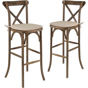 image:imageFlash Furniture 2 Pk HERCULES Series Dark Antique Wood Cross Back Barstool with CushionSet of 2