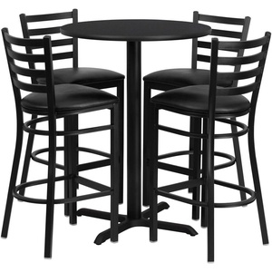 image:imageFlash Furniture 30 Round Black Laminate Table Set with XBase and 4 Ladder Back Metal Barstools  Black Vinyl SeatBlack