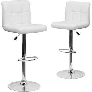 image:imageFlash Furniture Alexandra 2 Pack Contemporary White Quilted Vinyl Adjustable Height Barstool with Chrome Base