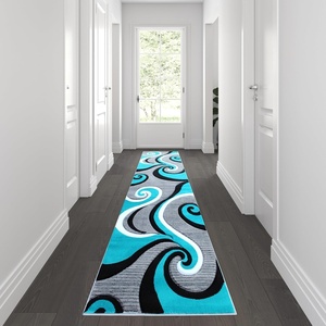 image:imageFlash Furniture Athos Collection Abstract Area Rug  Sculpted HighLow Pile Turquoise Olefin Rug  3 x 10 Area Rug  Jute Backing  Entryway Living Room BedroomTurquoise