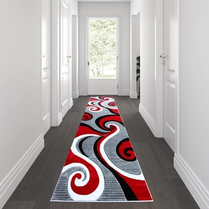 image:imageFlash Furniture Athos Collection Abstract Area Rug  Sculpted HighLow Pile Turquoise Olefin Rug  3 x 10 Area Rug  Jute Backing  Entryway Living Room BedroomRed