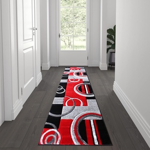 image:imageFlash Furniture Audra Collection Geometric Abstract Area Rug  HighLow Pile Turquoise Olefin Rug  2 x 7 Area Rug  Jute Backing  Entryway Living Room BedroomRed