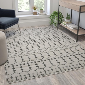 image:imageFlash Furniture Beth Geometric Bohemian Low Pile Rug  2x6  IvoryBlackIvoryGray