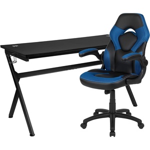 image:imageFlash Furniture Black Gaming Desk and RedBlack Racing Chair Set with Cup Holder Headphone Hook and MonitorSmartphone StandBlue