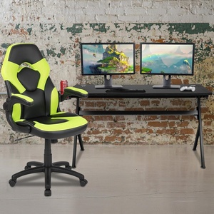 image:imageFlash Furniture Black Gaming Desk and RedBlack Racing Chair Set with Cup Holder Headphone Hook and MonitorSmartphone StandGreen