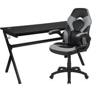 image:imageFlash Furniture Black Gaming Desk and RedBlack Racing Chair Set with Cup Holder Headphone Hook and MonitorSmartphone StandGrey