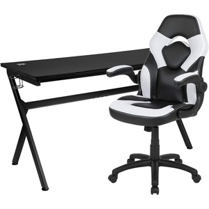image:imageFlash Furniture Black Gaming Desk and RedBlack Racing Chair Set with Cup Holder Headphone Hook and MonitorSmartphone StandWhite