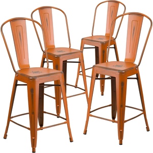 image:imageFlash Furniture Blake Commercial Grade 4 Pack 24 High Distressed Orange Metal IndoorOutdoor Counter Height Stool with Back