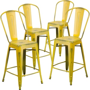 image:imageFlash Furniture Blake Commercial Grade 4 Pack 24 High Distressed Yellow Metal IndoorOutdoor Counter Height Stool with Back