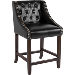 image:imageFlash Furniture Carmel Series 24 High Transitional Tufted Walnut Counter Height Stool with Accent Nail Trim in Dark Gray FabricBlack Leathersoft