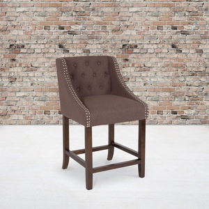 image:imageFlash Furniture Carmel Series 24 High Transitional Tufted Walnut Counter Height Stool with Accent Nail Trim in Dark Gray FabricBrown Fabric