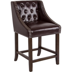 image:imageFlash Furniture Carmel Series 24 High Transitional Tufted Walnut Counter Height Stool with Accent Nail Trim in Dark Gray FabricBrown Leathersoft