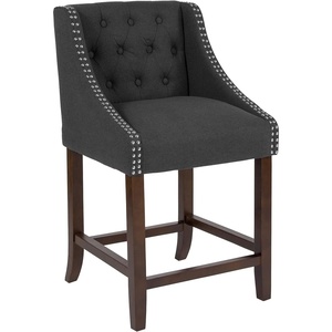 image:imageFlash Furniture Carmel Series 24 High Transitional Tufted Walnut Counter Height Stool with Accent Nail Trim in Dark Gray FabricCharcoal Fabric