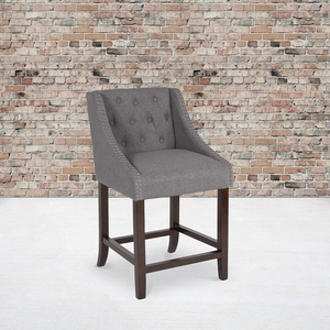 image:imageFlash Furniture Carmel Series 24 High Transitional Tufted Walnut Counter Height Stool with Accent Nail Trim in Dark Gray FabricDark Gray Fabric