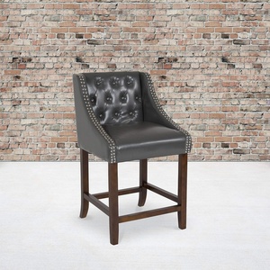 image:imageFlash Furniture Carmel Series 24 High Transitional Tufted Walnut Counter Height Stool with Accent Nail Trim in Dark Gray FabricDark Gray Leathersoft
