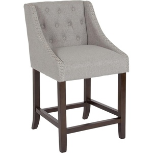 image:imageFlash Furniture Carmel Series 24 High Transitional Tufted Walnut Counter Height Stool with Accent Nail Trim in Dark Gray FabricLight Gray Fabric