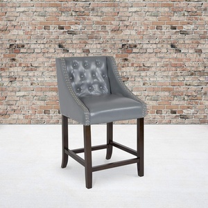 image:imageFlash Furniture Carmel Series 24 High Transitional Tufted Walnut Counter Height Stool with Accent Nail Trim in Dark Gray FabricLight Gray Leather