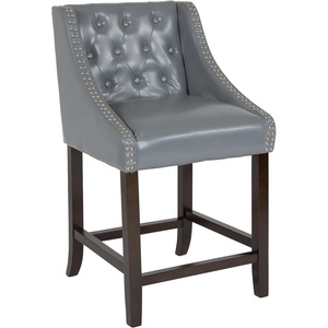 image:imageFlash Furniture Carmel Series 24 High Transitional Tufted Walnut Counter Height Stool with Accent Nail Trim in Dark Gray FabricLight Gray Leathersoft
