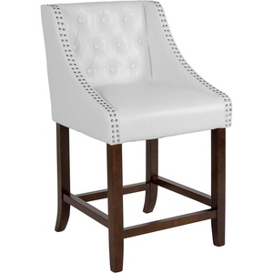 image:imageFlash Furniture Carmel Series 24 High Transitional Tufted Walnut Counter Height Stool with Accent Nail Trim in Dark Gray FabricWhite Leathersoft
