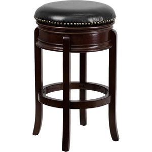 image:imageFlash Furniture Carol 29 High Backless Cappuccino Wood Barstool with Carved Apron and Black LeatherSoft Swivel SeatCappuccino