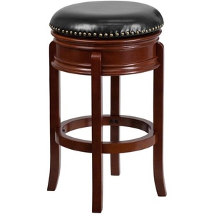 image:imageFlash Furniture Carol 29 High Backless Cappuccino Wood Barstool with Carved Apron and Black LeatherSoft Swivel SeatLight Cherry