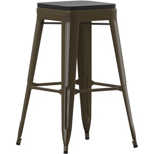 image:imageFlash Furniture Cierra 4 Pack Commercial Indoor Bar Height Stools  Teal Galvanized Steel Frame  TealBlue AllWeather Poly Resin Seat  30 High  BacklessBlack Resin Wood SeatGun Metal Frame