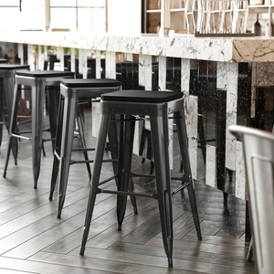 image:imageFlash Furniture Cierra 4 Pack Commercial Indoor Bar Height Stools  Teal Galvanized Steel Frame  TealBlue AllWeather Poly Resin Seat  30 High  BacklessBlack Resin Wood SeatBlack Frame